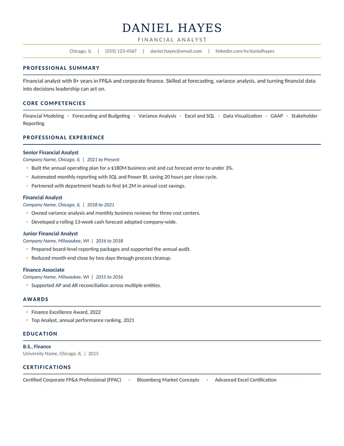 The Analyst resume template kit: the real one-page design